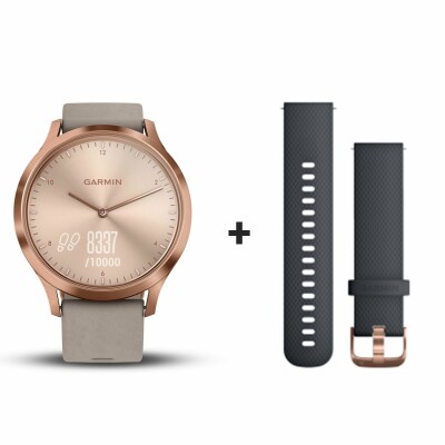 Montre connectée Garmin Vívomove HR plaquée or rose avec bracelet daim gris