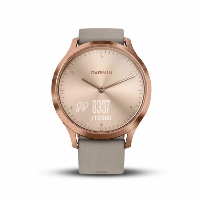 Montre connectée Garmin Vívomove HR plaquée or rose avec bracelet daim gris