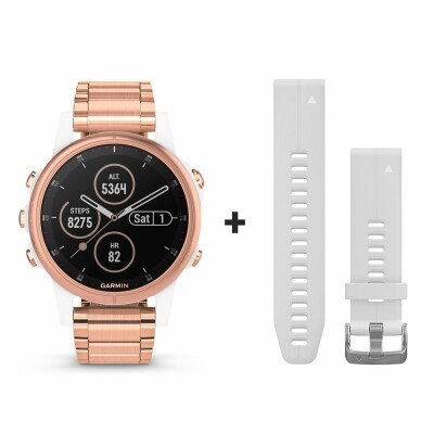 Montre connectée Garmin fenix 5S Plus Sapphire blanche et plaquée or rose avec bracelet plaqué or rose