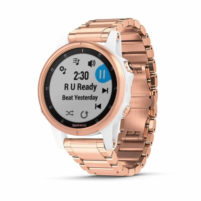 Montre connectée Garmin fenix 5S Plus Sapphire blanche et plaquée or rose avec bracelet plaqué or rose