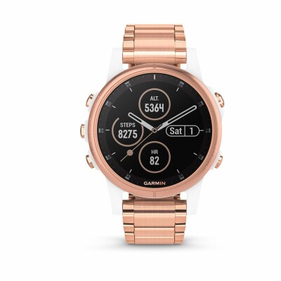 Montre connectée Garmin fenix 5S Plus Sapphire blanche et plaquée or rose avec bracelet plaqué or rose