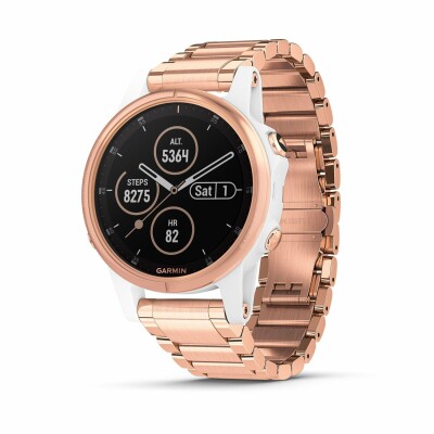 Montre connectée Garmin fenix 5S Plus Sapphire blanche et plaquée or rose avec bracelet plaqué or rose