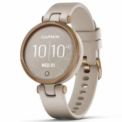 Montre Garmin Lily Lunette Rose Gold avec un bracelet beige