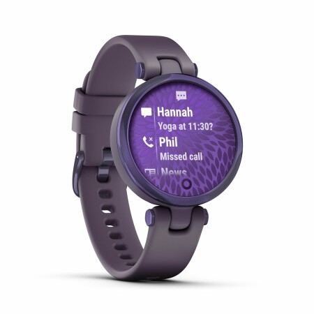 Montre Garmin Lily Lunette Midnight Orchid avec un bracelet en silicone violet foncé