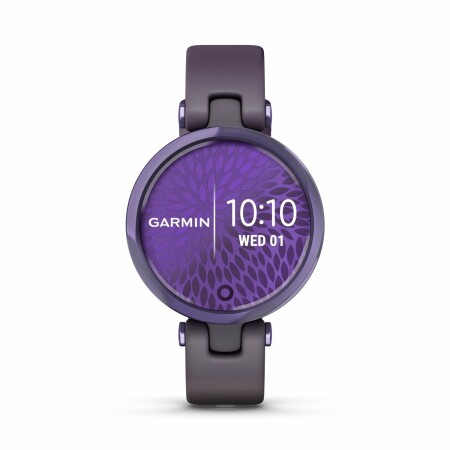 Montre Garmin Lily Lunette Midnight Orchid avec un bracelet en silicone violet foncé