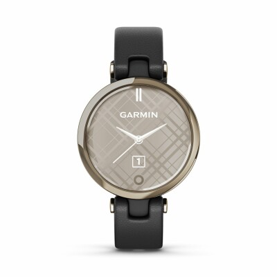 Montre Garmin Lily Lunette Cream Gold avec un bracelet en cuir Italien noir