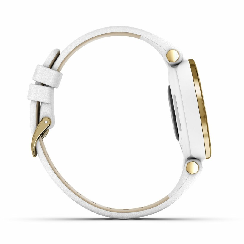 Montre Garmin Lily Lunette Gold avec un bracelet en cuir Italien blanc
