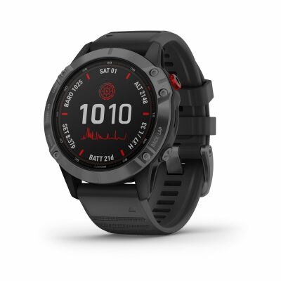 Montre connectée Garmin fenix 6 Pro Solar Grey avec bracelet noir