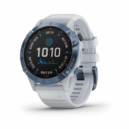 Montre connectée Garmin fenix 6 Pro Solar Titane Cobalt Blue avec bracelet Whitestone