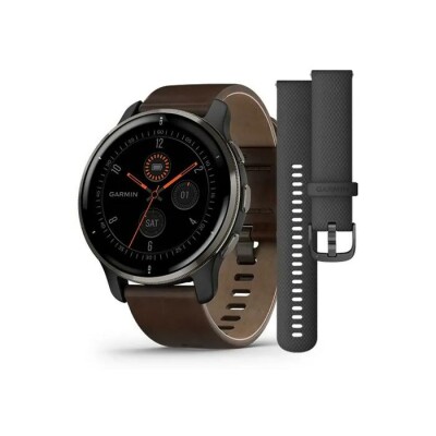 Montre Garmin Venu 2 Plus Gray avec bracelet cuir brun