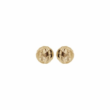 Boucles d'oreilles tige argent et dorure jaune grosse boule diamantée 8mm