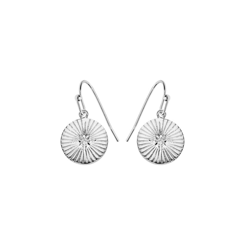 Boucles d'oreilles crochet argent rhodié forme ronde striée