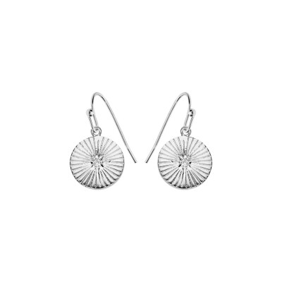 Boucles d'oreilles crochet argent rhodié forme ronde striée