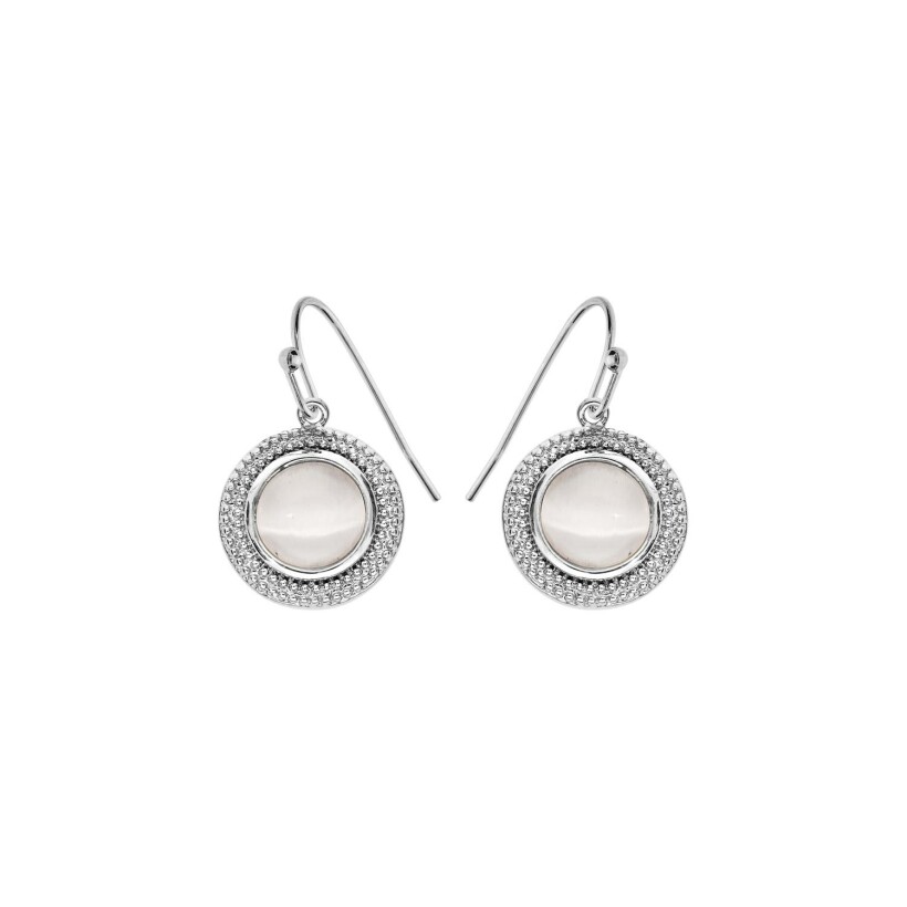 Boucles d'oreilles tige argent rhodié avec nacre blanche véritable