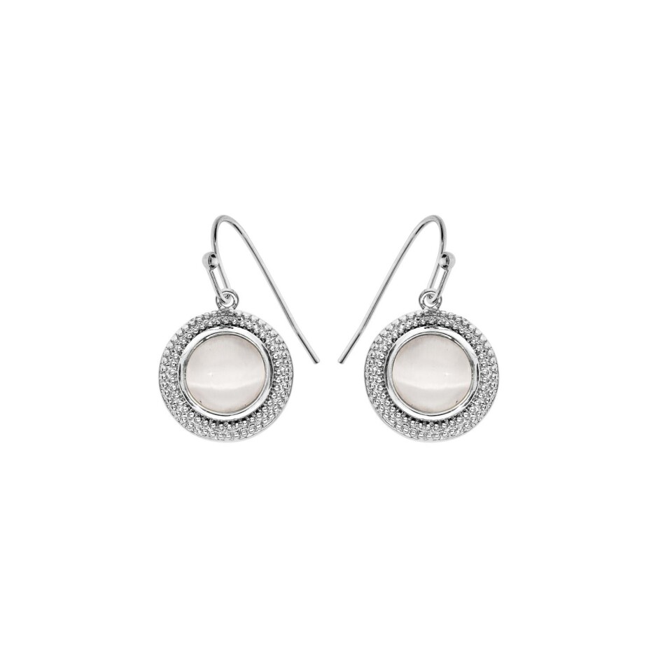 Boucles d'oreilles tige argent rhodié avec nacre blanche véritable