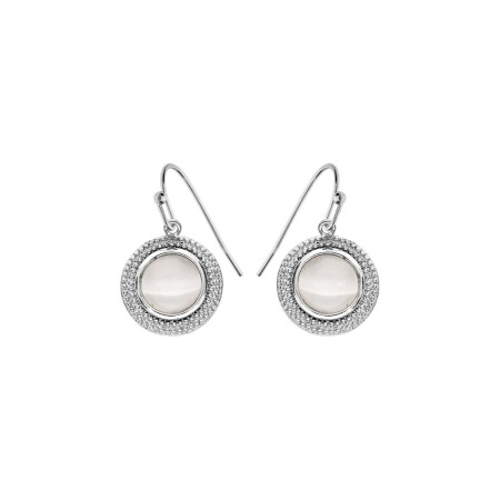 Boucles d'oreilles tige argent rhodié avec nacre blanche véritable