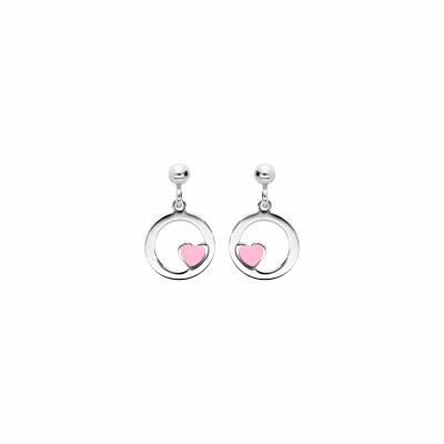 Boucles d'oreilles en argent rhodié et cœurs en résine rose