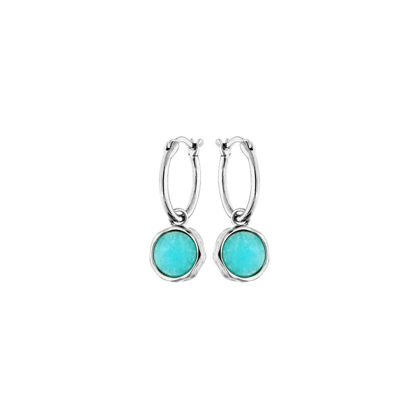 Boucles d'oreilles tige argent rhodié créoles amazonite véritable