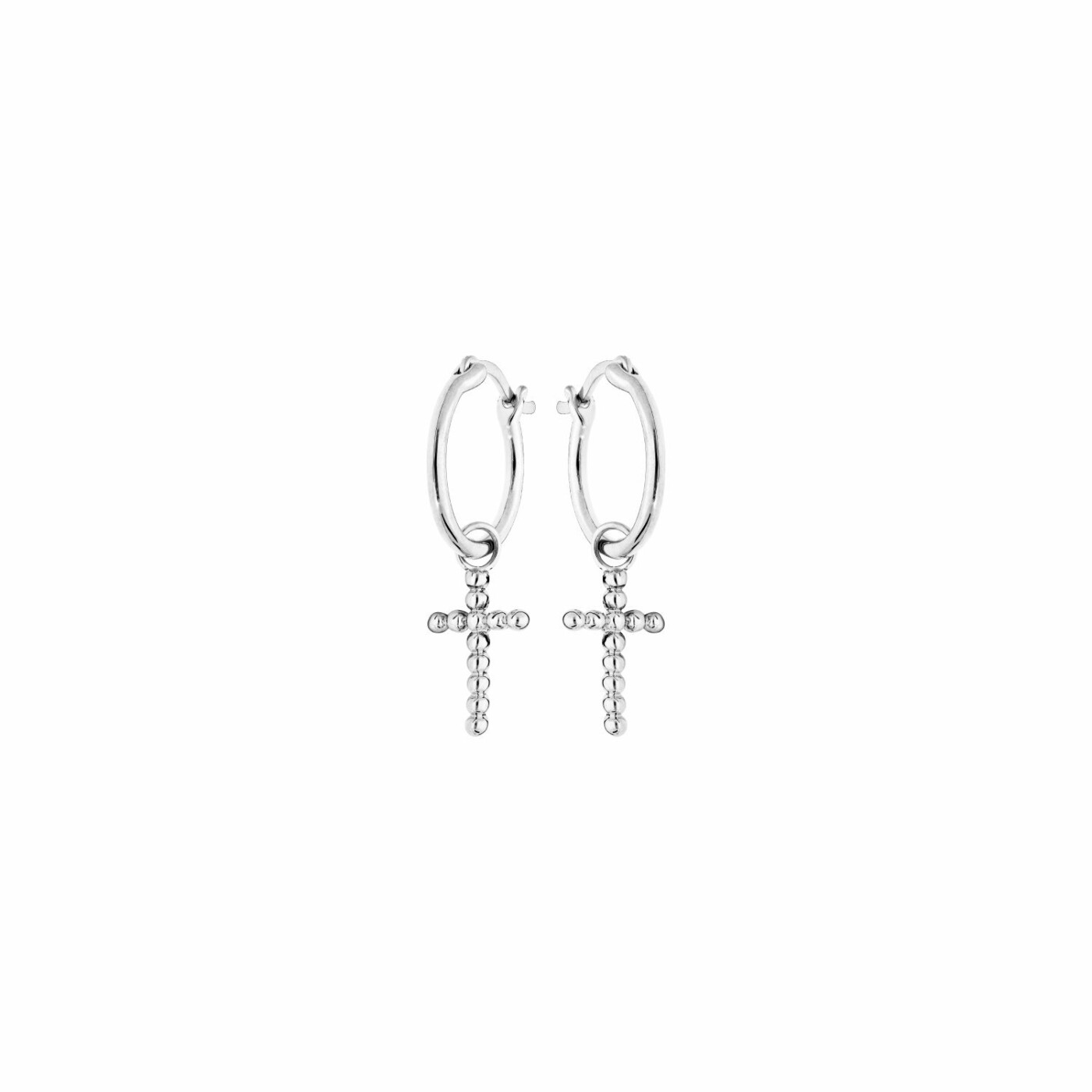 Boucles d'oreilles créoles argent rhodié 12mm avec croix boule