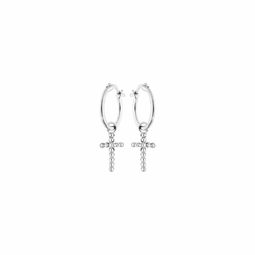 Boucles d'oreilles créoles argent rhodié 12mm avec croix boule