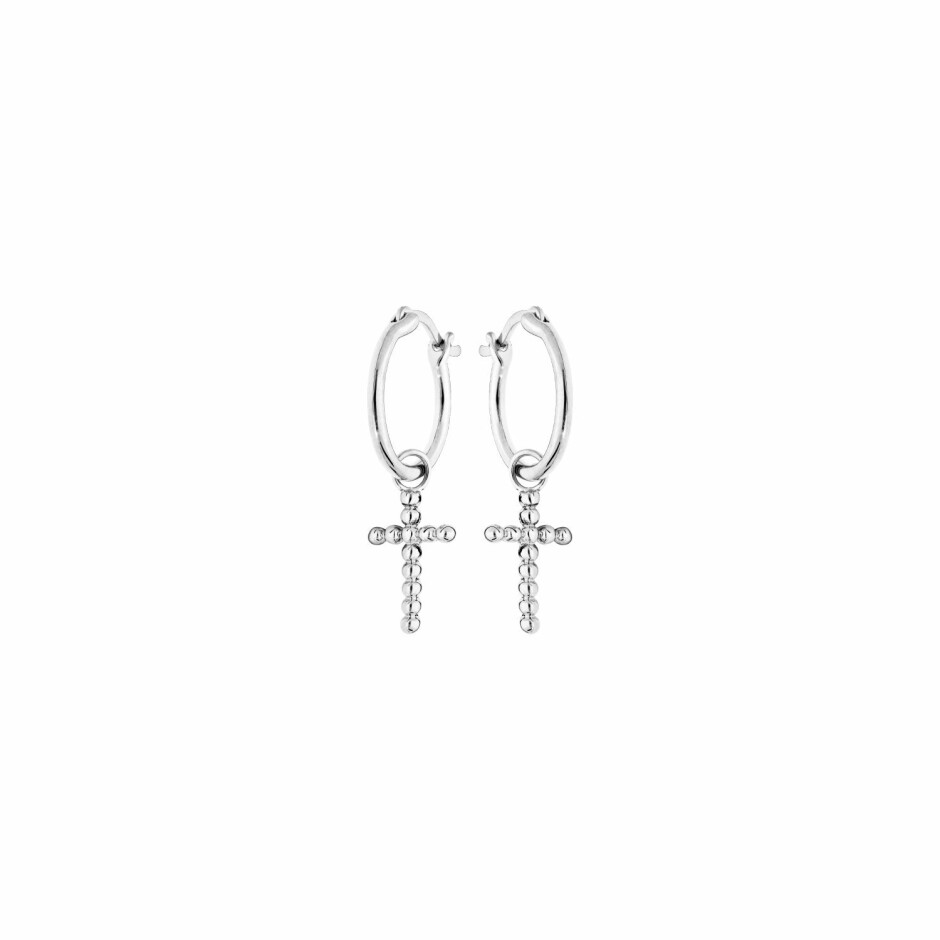 Boucles d'oreilles créoles argent rhodié 12mm avec croix boule