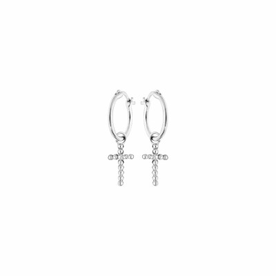 Boucles d'oreilles créoles argent rhodié 12mm avec croix boule