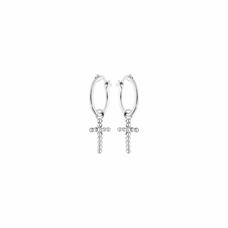 Boucles d'oreilles créoles argent rhodié 12mm avec croix boule