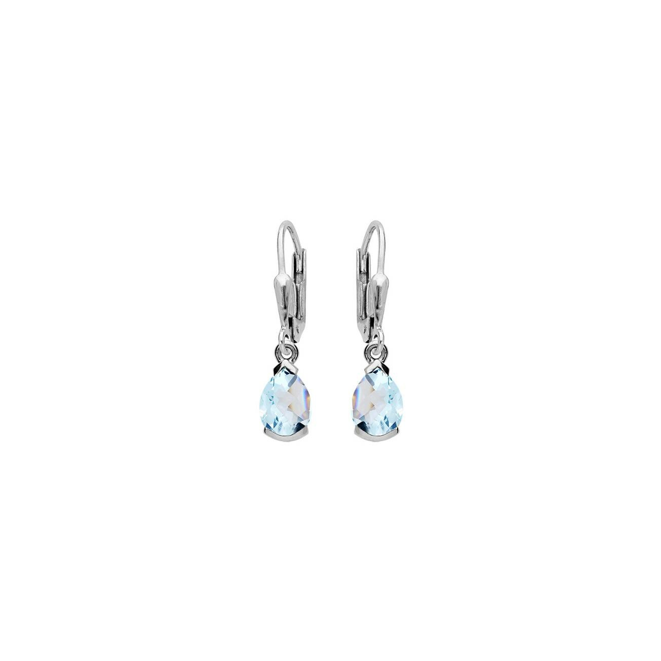 Boucles d'oreilles dormeuses en argent rhodié et topaze bleue