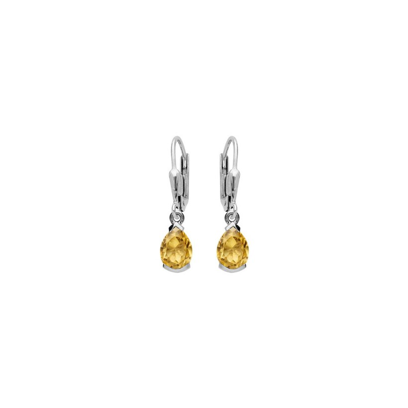 Boucles d'oreilles dormeuses en argent rhodié et citrine