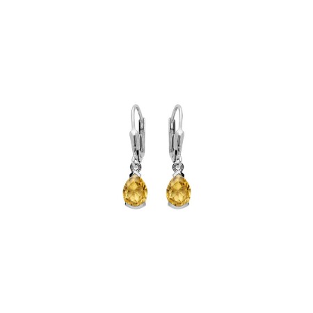 Boucles d'oreilles dormeuses en argent rhodié et citrine