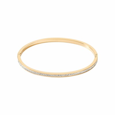 Bracelet rigide Cœur de Lion en métal doré pavé de cristaux, 17cm