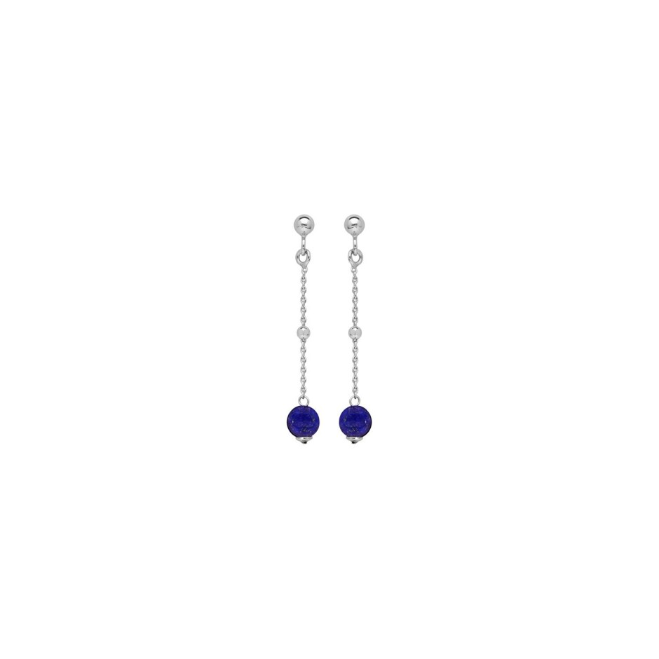 Boucles d'oreilles tige argent rhodié cubes et 1 boule lapis lazuli