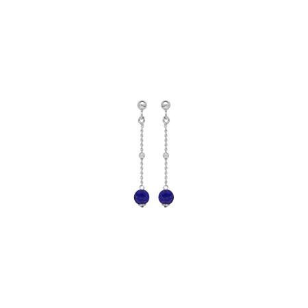 Boucles d'oreilles tige argent rhodié cubes et 1 boule lapis lazuli