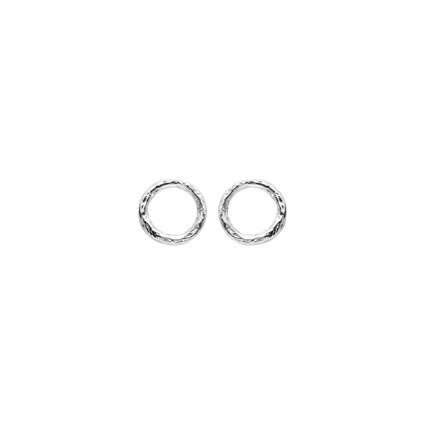 Boucles d'oreilles tige argent rhodié cercle martelé 8mm