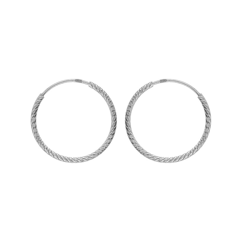 Boucles d'oreilles créoles argent rhodié fil 1.5mm diamanté 20mm