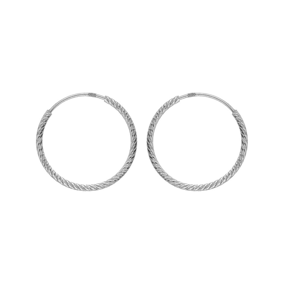 Boucles d'oreilles créoles argent rhodié fil 1.5mm diamanté 20mm