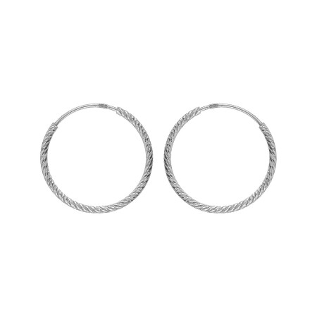 Boucles d'oreilles créoles argent rhodié fil 1.5mm diamanté 20mm