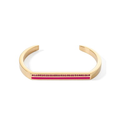 Bracelet Coeur de Lion Cuff Square Stripes en acier doré et cristaux, taille 16cm