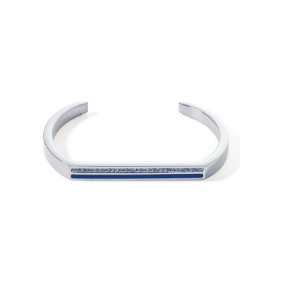 Bracelet Coeur de Lion Cuff Square Stripes en acier et cristaux, taille 16cm