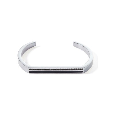 Bracelet Coeur de Lion Cuff Square Stripes en acier et cristaux, taille 16cm