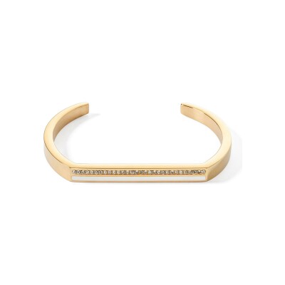 Bracelet Coeur de Lion Cuff Square Stripes en acier doré et cristaux, taille 16cm