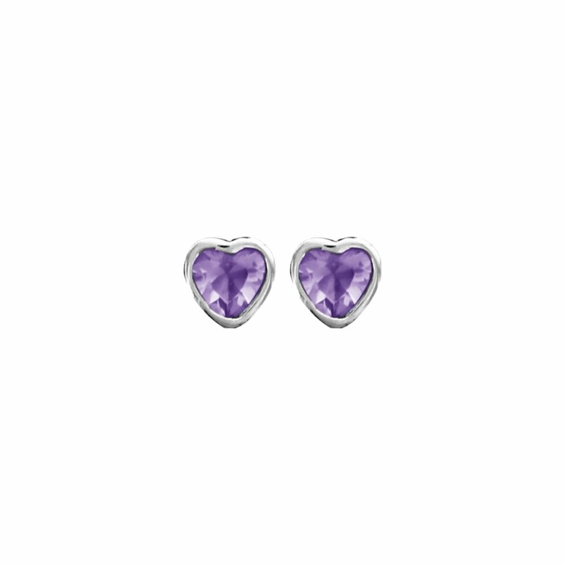 Boucles d'oreilles en argent rhodié et cœurs en pierres violettes