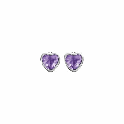 Boucles d'oreilles en argent rhodié et cœurs en pierres violettes