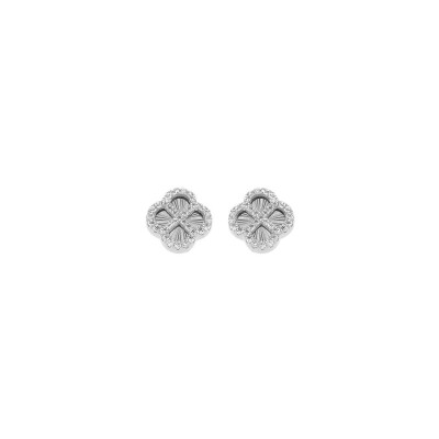 Boucles d'oreilles trèfle en argent rhodié et oxydes de zirconium