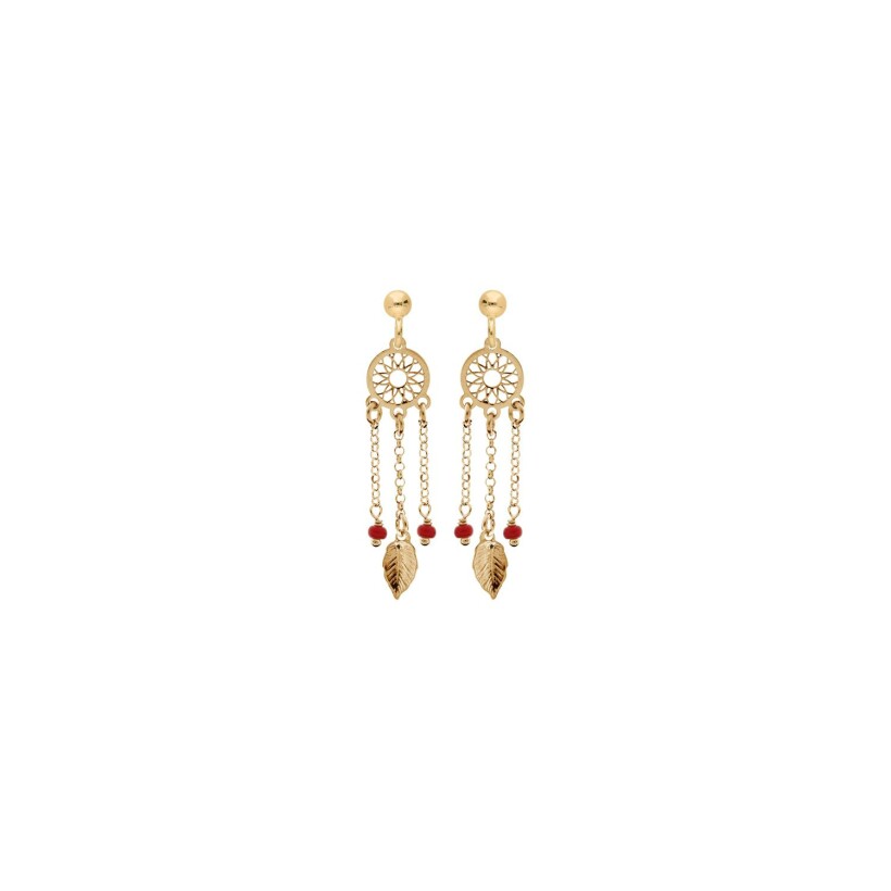 Boucles d'oreilles tige argent et dorure jaune attrape rêve