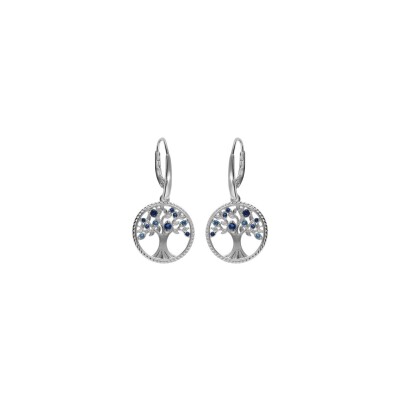 Boucles d'oreilles arbre de vie en argent rhodié et oxydes de zirconium