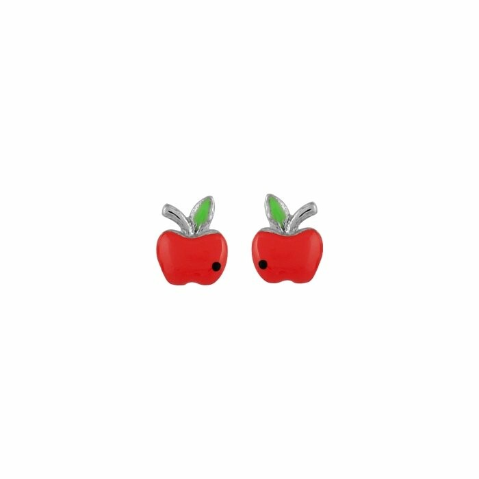 Boucles d'oreilles pommes rouges en argent rhodié