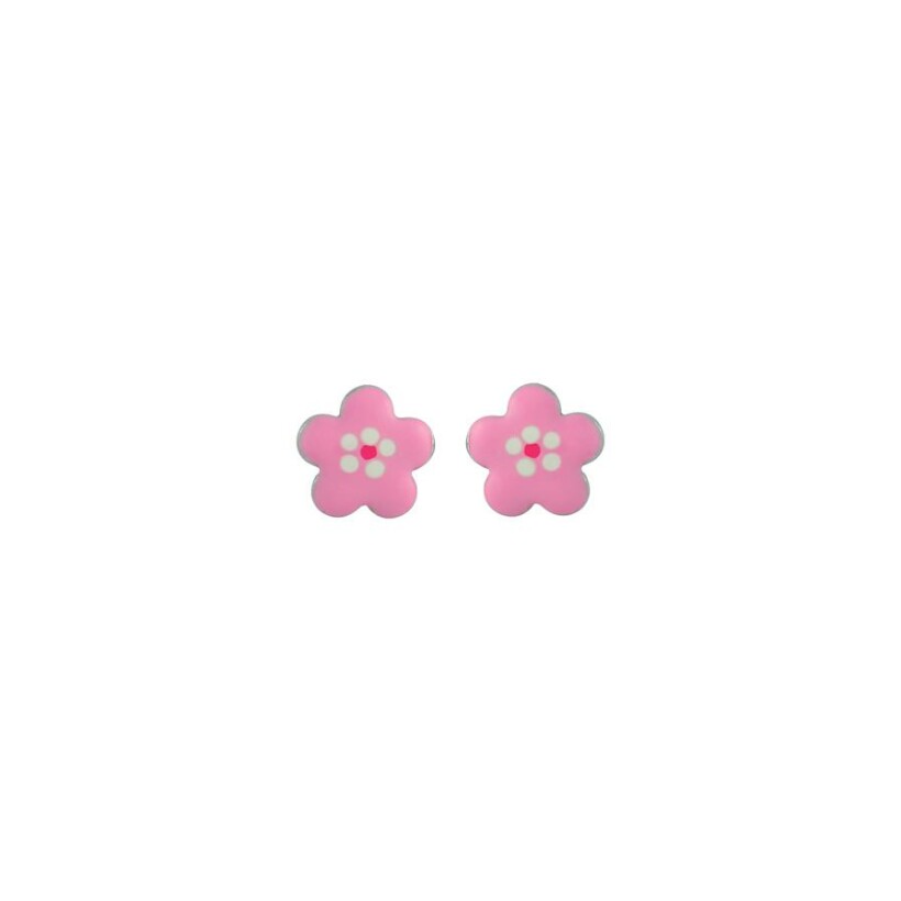 Boucles d'oreilles argent rhodié fleur rose