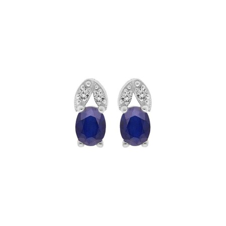 Boucles d'oreilles tige argent rhodié saphir véritable