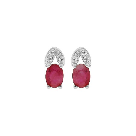 Boucles d'oreilles tige argent rhodié rubis véritable et topazes blanches